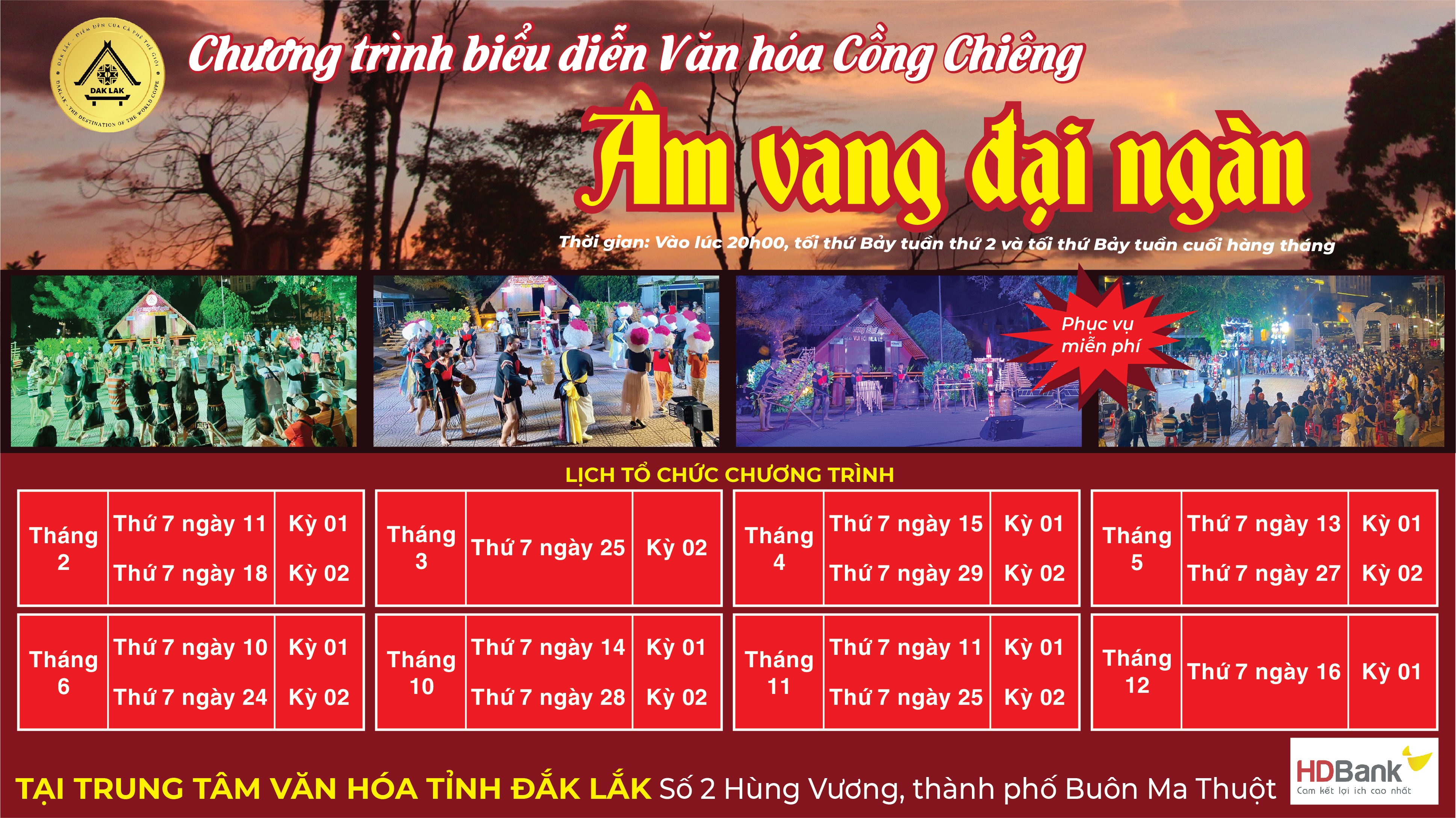 Lịch biểu diễn Chương trình biểu diễn Văn hóa Cồng chiêng phục vụ Nhân dân và du khách năm 2023